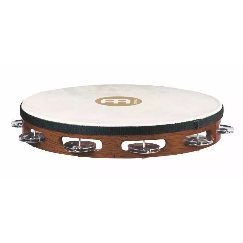 Meinl Traditional Goat-Skin Wood Tambourine, Single Row - Steel Jingles