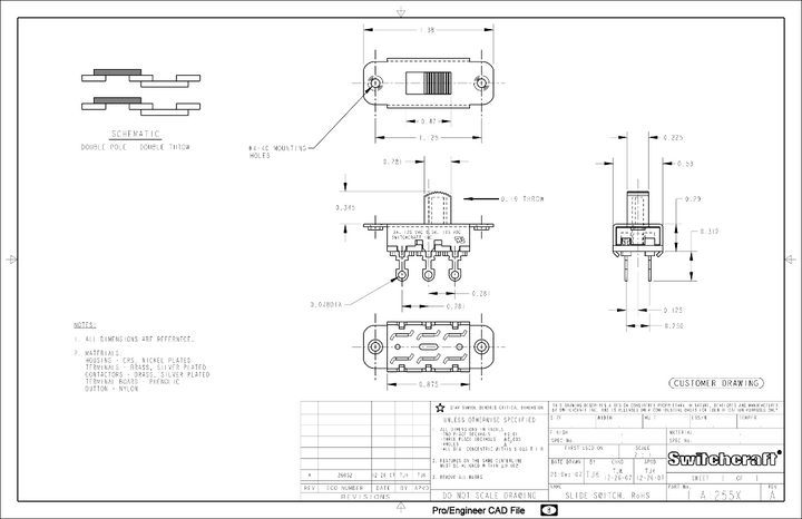 Allparts EP-0260 Switchcraft® On-On Slide Switch for Jazzmaster® and Jaguar® Black knob