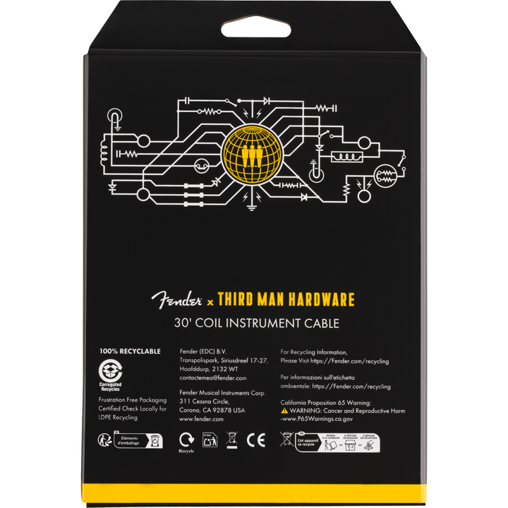 Fender 30' Coil Cable -   x Third Man Hardware -  Yellow