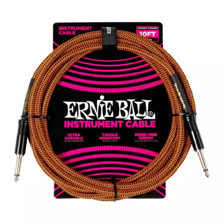 Ernie Ball 6468EB Braided Instrument Cable Straight/Straight 10' - Pumpkin Pie