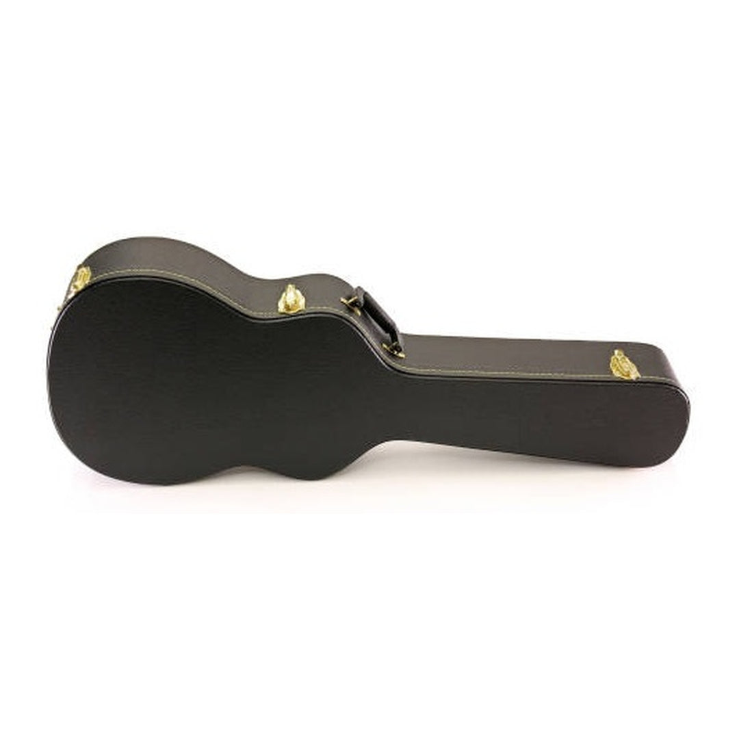Yorkville hardshell classical guitar case built to protect your instrument on the road. Five-ply cross-laminate wood construction with heavy-duty vinyl covering, plush interior lining, large accessory compartments, all-metal locking fasteners, and heavy-duty molded handles.
