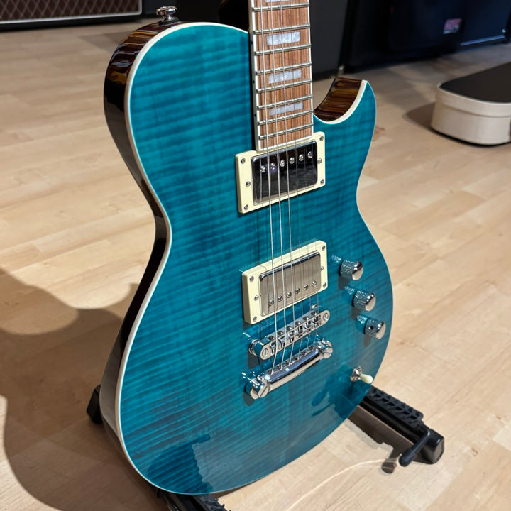 Reverend - Roundhouse HH FM Transparent Turquoise w/ Reverend HD Case (2020) - USED