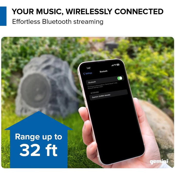 Gemini GHRK-400-PR Pair of 4" Rechargeable Bluetooth Outdoor Rock Speakers w/ TWS Linking