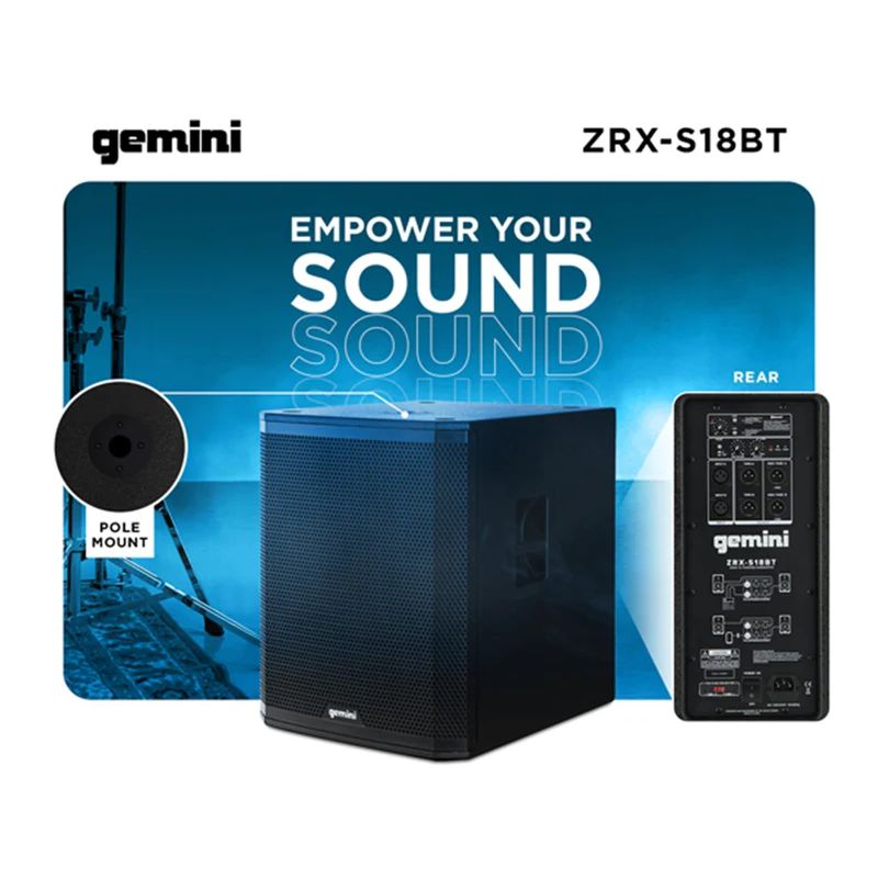 Gemini ZRX-S18BT Professional 18" Subwoofer w/ Bluetooth®