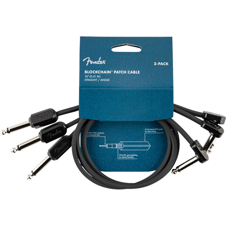 Fender Blockchain 16" Patch Cable, 3-pack, Straight/Angled