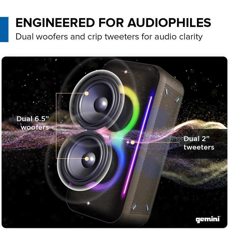 Gemini GRV-2650L 400W Dual 6.5” Professional Speaker w/ LED Party Lighting