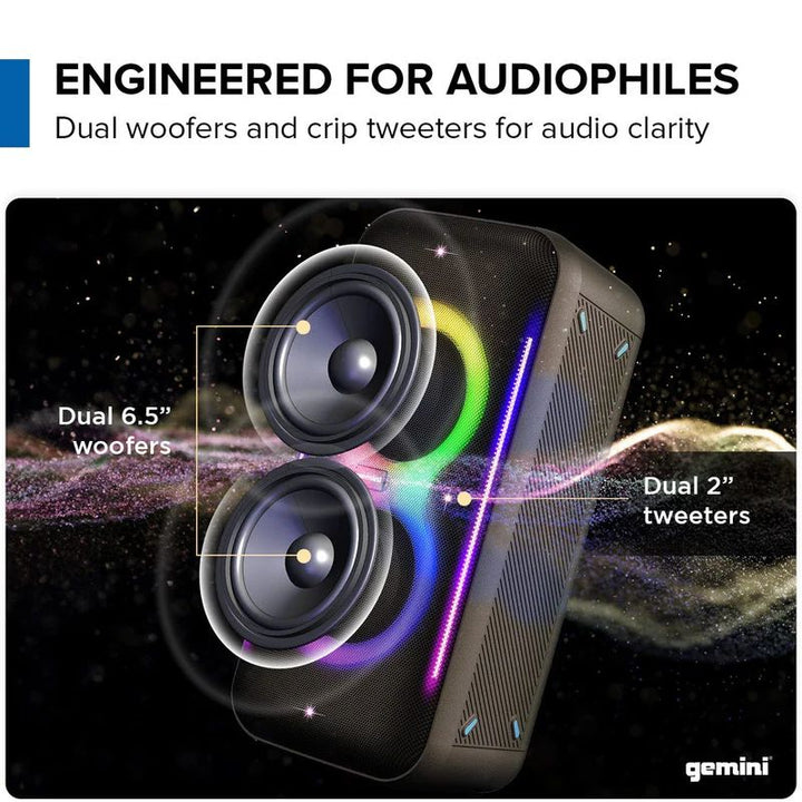 Gemini GRV-2650L 400W Dual 6.5” Professional Speaker w/ LED Party Lighting