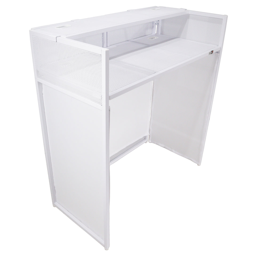 ProX XF-VISTA WH VISTA White DJ Booth Facade Table Station with White/Black Scrim Kit and Padded Travel Bag