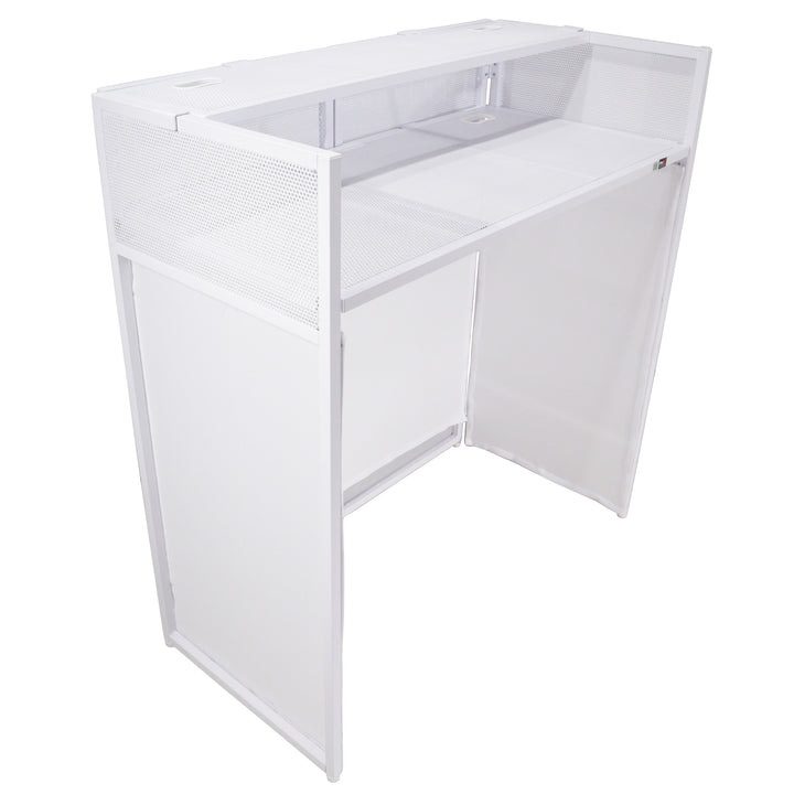 ProX XF-VISTA WH VISTA White DJ Booth Facade Table Station with White/Black Scrim Kit and Padded Travel Bag