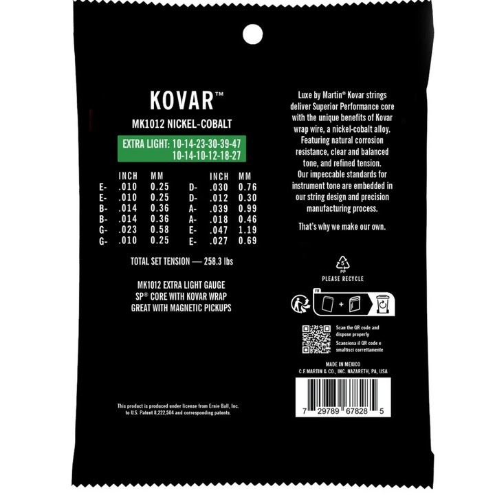 Martin Strings MK1012 Luxe Nickel Cobalt Kovar 12-String Acoustic Guitar Strings Extra Light 10-47