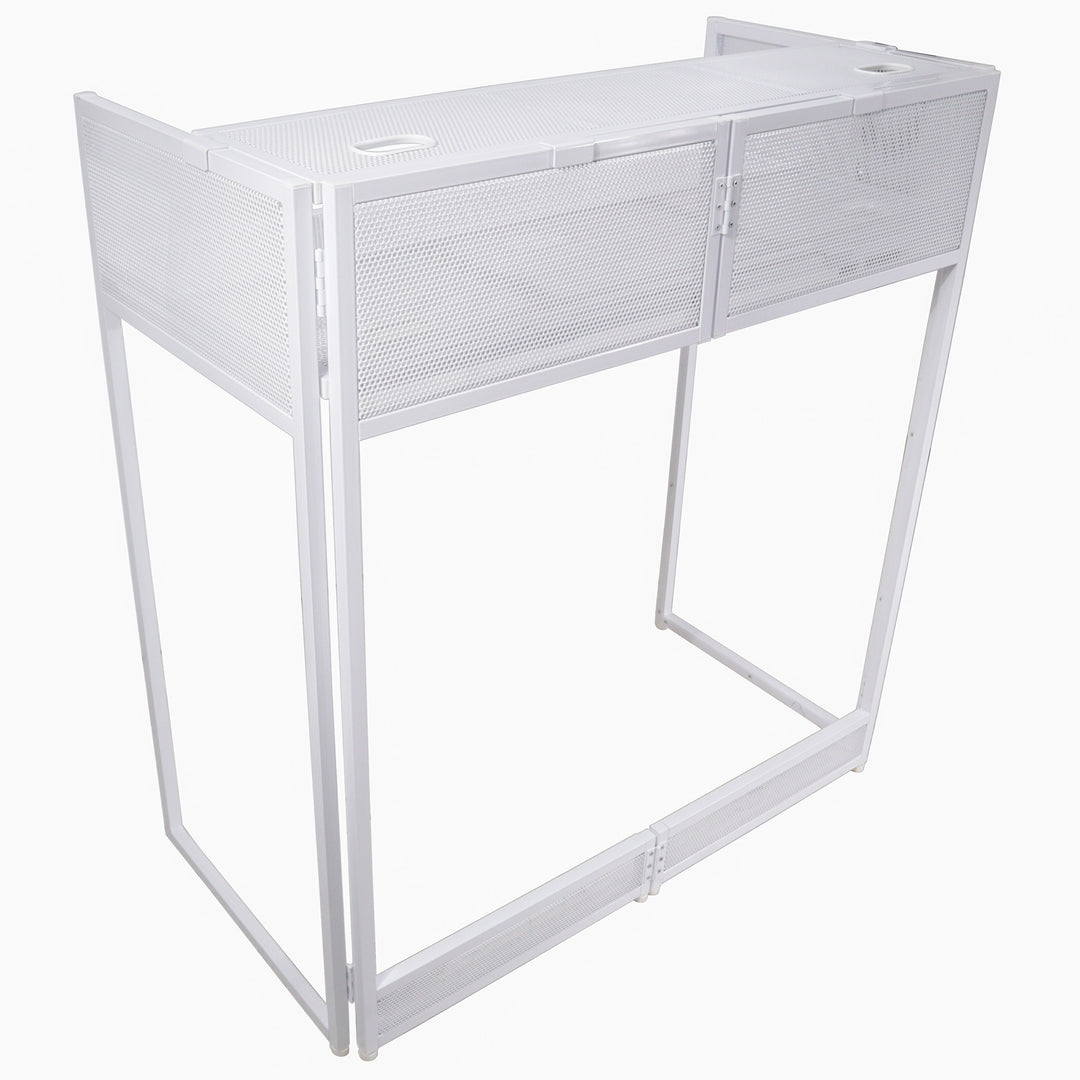 ProX XF-VISTA WH VISTA White DJ Booth Facade Table Station with White/Black Scrim Kit and Padded Travel Bag