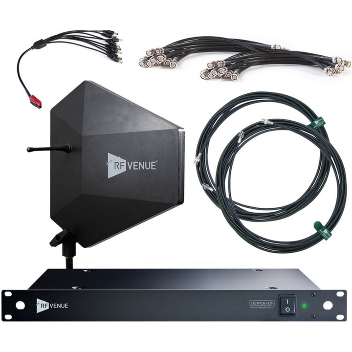 RF Venue DFIN-IPXD9 Diversity Fin IPX Antenna & DISTRO9 HDR 9-Channel UHF Distribution System Bundle (Black, 470 to 928 MHz)