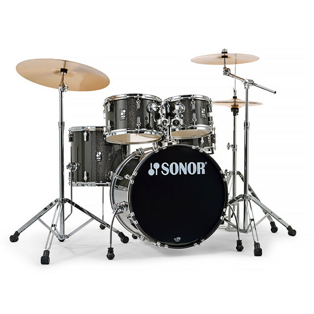 Sonor AQX Studio 5-piece Drum Shell Pack (20" BD/10"T/12"T/14"FT/14"SD/HS-1000/B8 Cymbals) - Black Midnight Sparkle