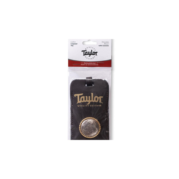 Taylor Leather Luggage Tag w/Concho, Chocolate Brown,Gold Logo