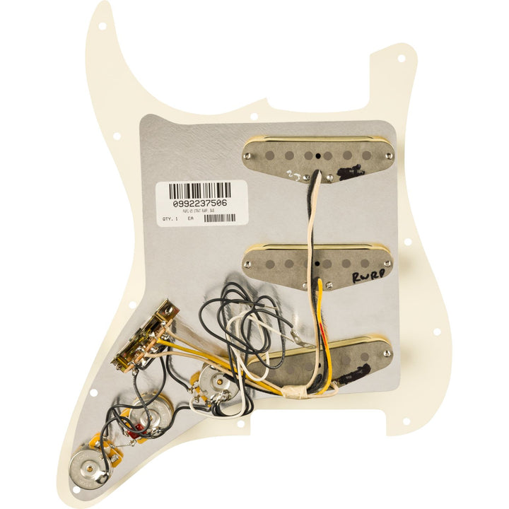Fender Pre-Wired Strat® Pickguard, Pure Vintage '65 w/RWRP Midde, Parchment 11 Hole PG