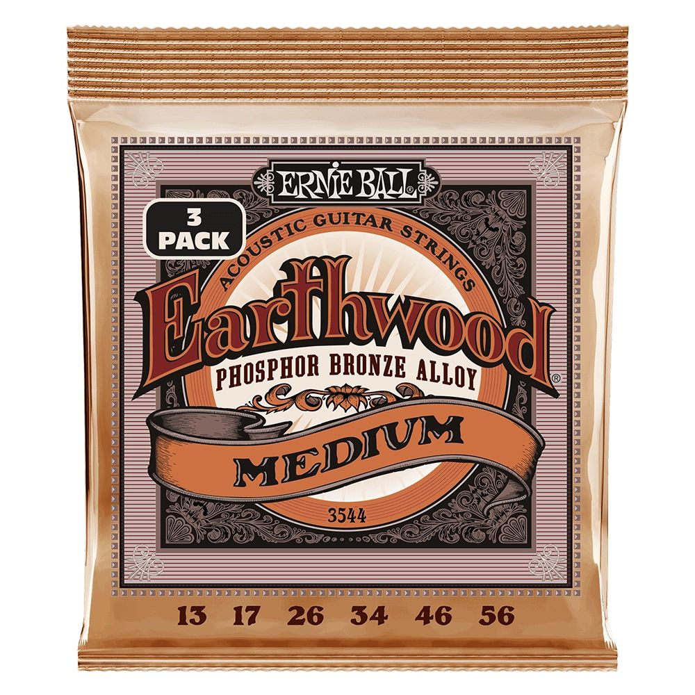 Ernie Ball Earthwood Medium Phosphor Bronze Acoustic Strings, 13-56 - 3 Pack