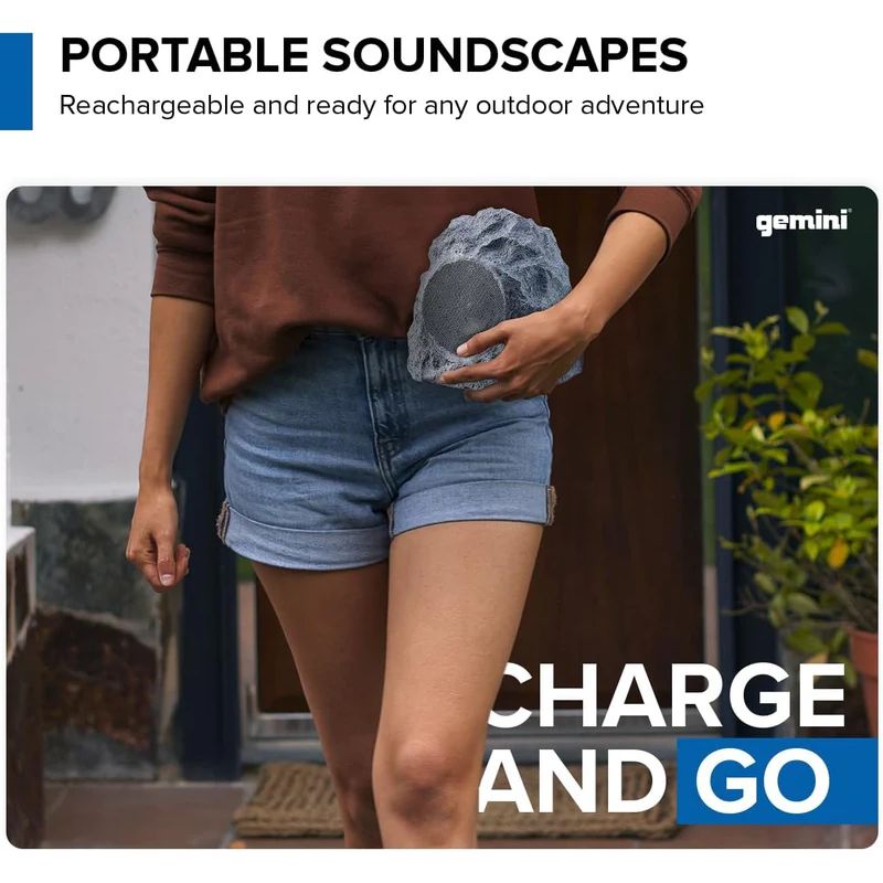 Gemini GHRK-400-PR Pair of 4" Rechargeable Bluetooth Outdoor Rock Speakers w/ TWS Linking