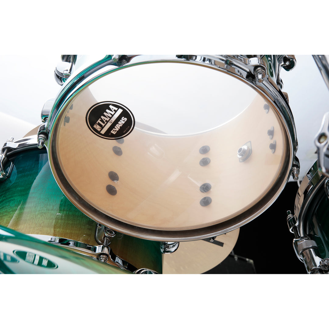 Tama Starclassic Maple 4-Piece Shell Pack (22,10,12,16), Chrome Hardware - Marine Shoreline Movingui Fade