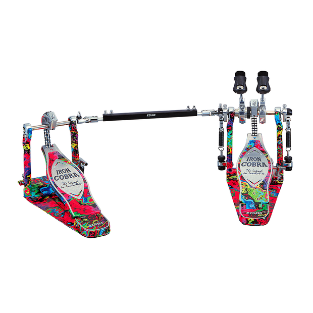 TAMA HP900PWMPR 50th Limited Iron Cobra Power Glide Twin Pedal - Marble Psychedelic Rainbow