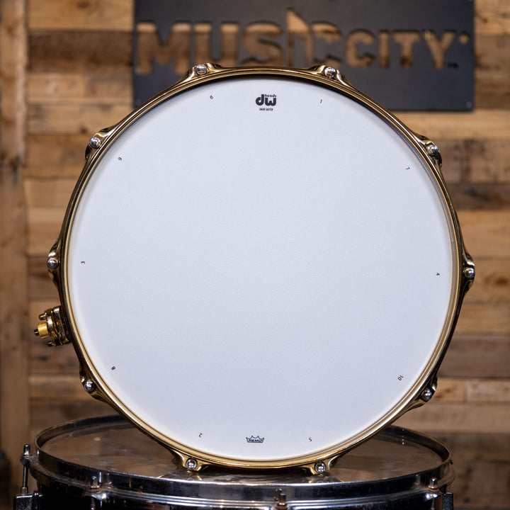 DW Collectors Snare Drum 8 x 14 Satin Black Over Brass Snare/ Gold Hardware
