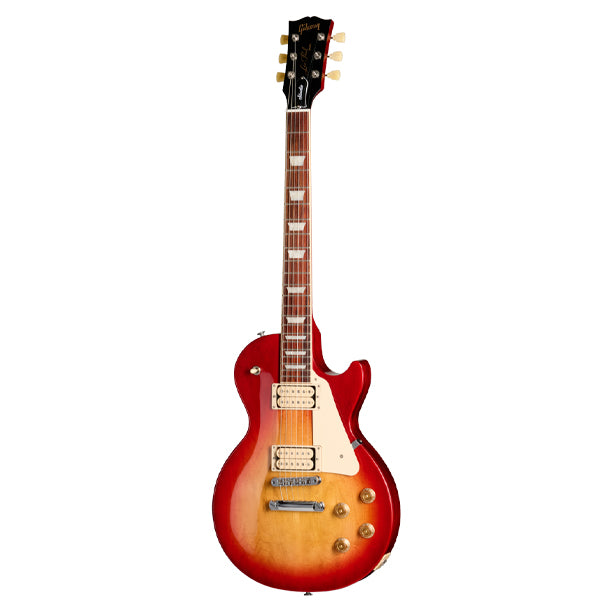 Gibson Les Paul Studio. Ultra Modern weight-relieved mahogany body with carved plain maple cap. SlimTaper mahogany neck, bound rosewood fretboard. Burstbucker pickups with push/pull coil tapping. Aluminum Nashville Tune-O-Matic bridge, lightweight aluminum Stop Bar. Gloss nitrocellulose lacquer finish. Includes soft shell case.