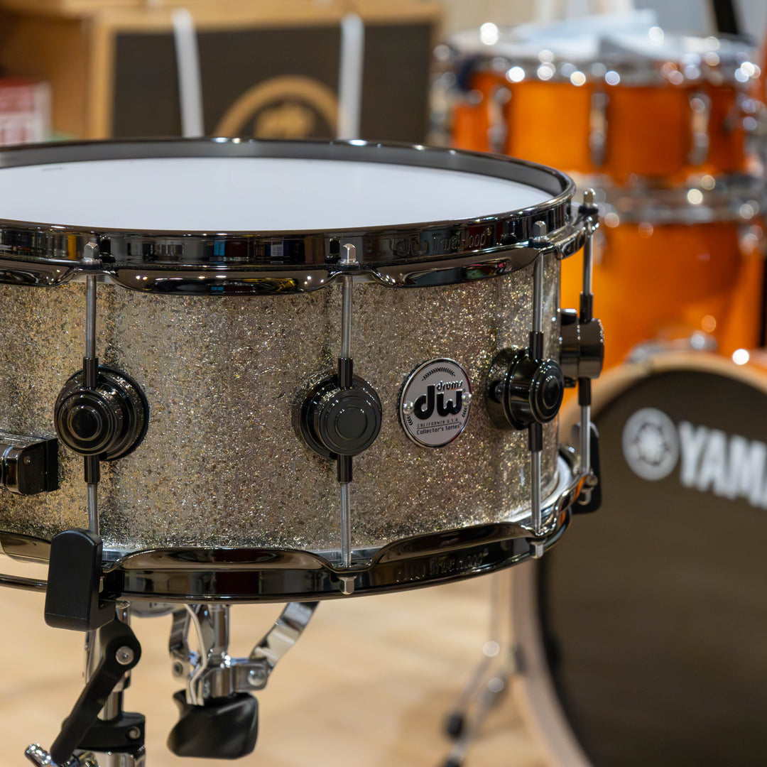 DW DRM10614SSN095 Collectors Maple/Mahogany Nickel Sparkle Glass Snare