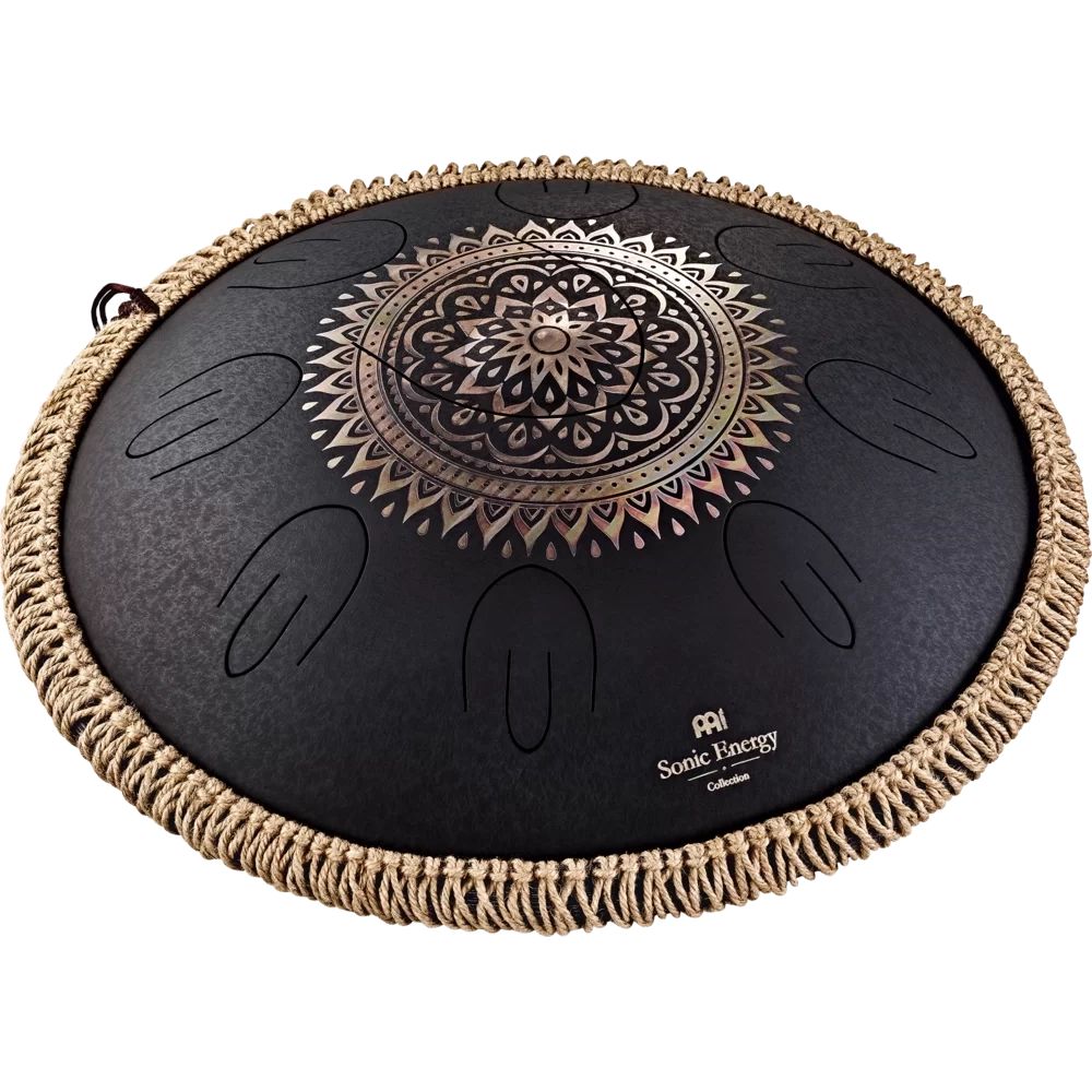 Meinl 16'' Octave Steel Tongue Drum, D Kurd, Lasered Floral Design - Black