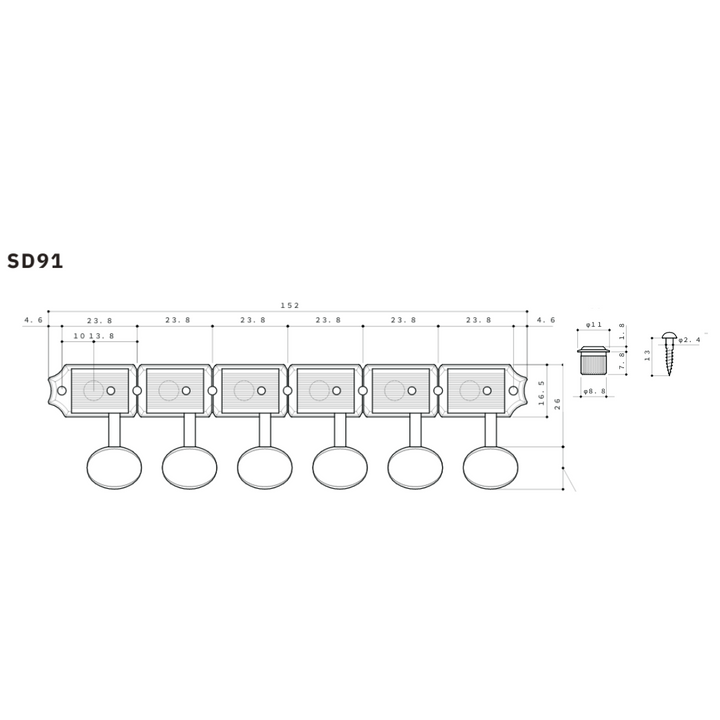 Allparts TK-7880 Gotoh SD91 Vintage-style Staggered 6-in-line Keys Aged Finish, staggered