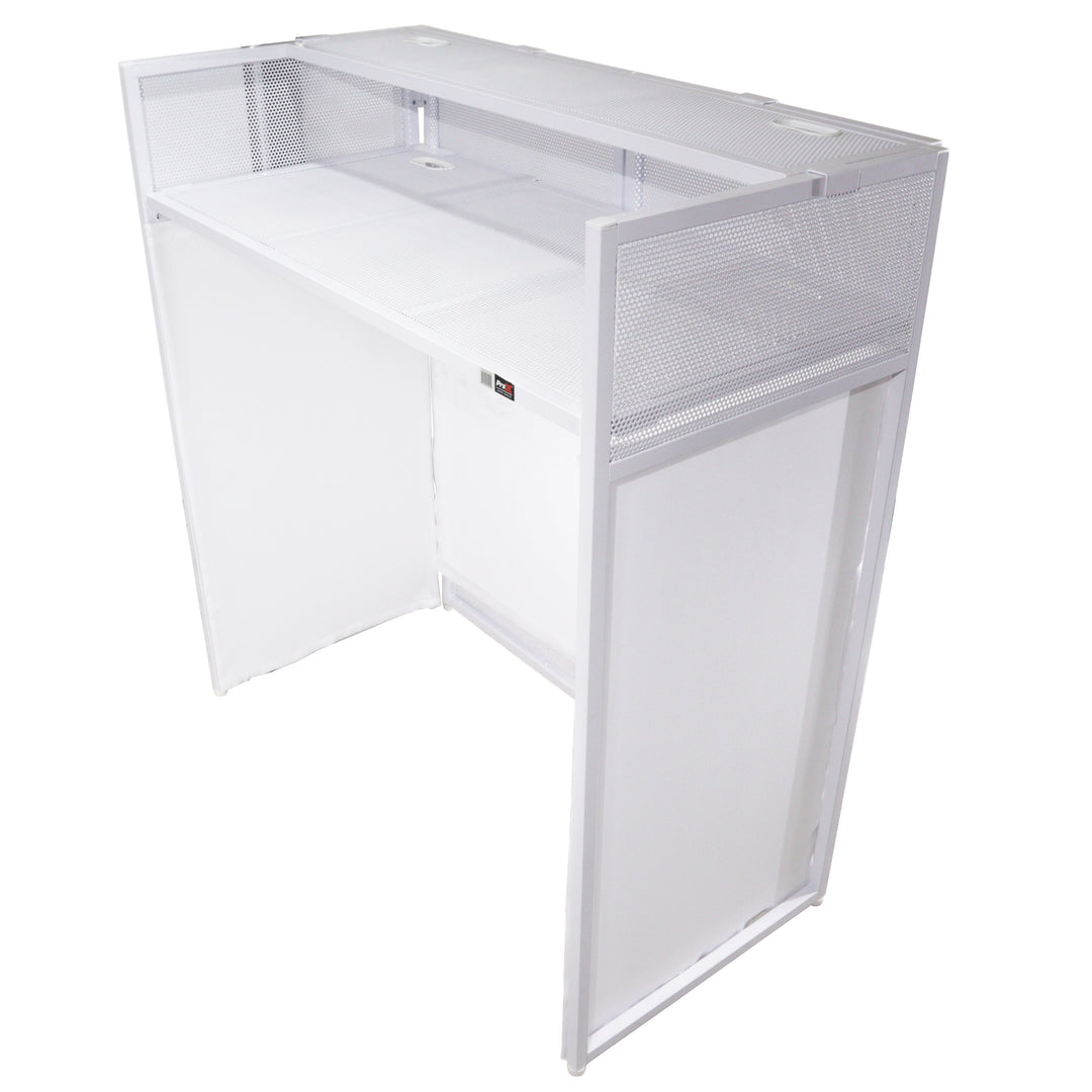 ProX XF-VISTA WH VISTA White DJ Booth Facade Table Station with White/Black Scrim Kit and Padded Travel Bag