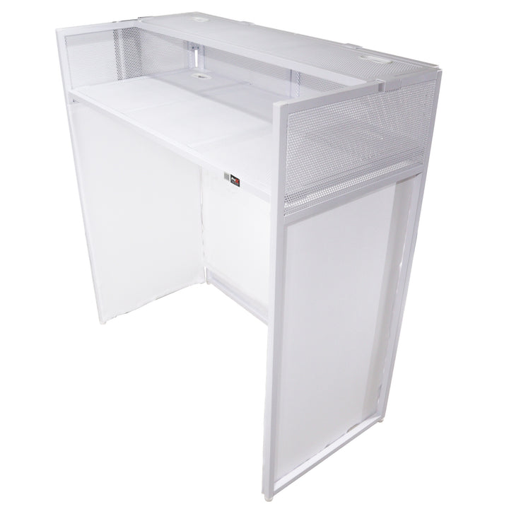 ProX XF-VISTA WH VISTA White DJ Booth Facade Table Station with White/Black Scrim Kit and Padded Travel Bag