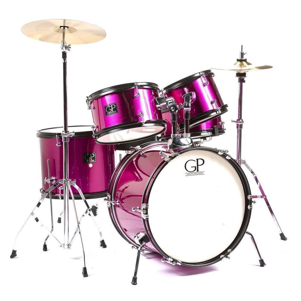 Granite Percussion Junior 5-Piece Drum Kit (16,8,10,12,SD) with Cymbals and Hardware - Pink