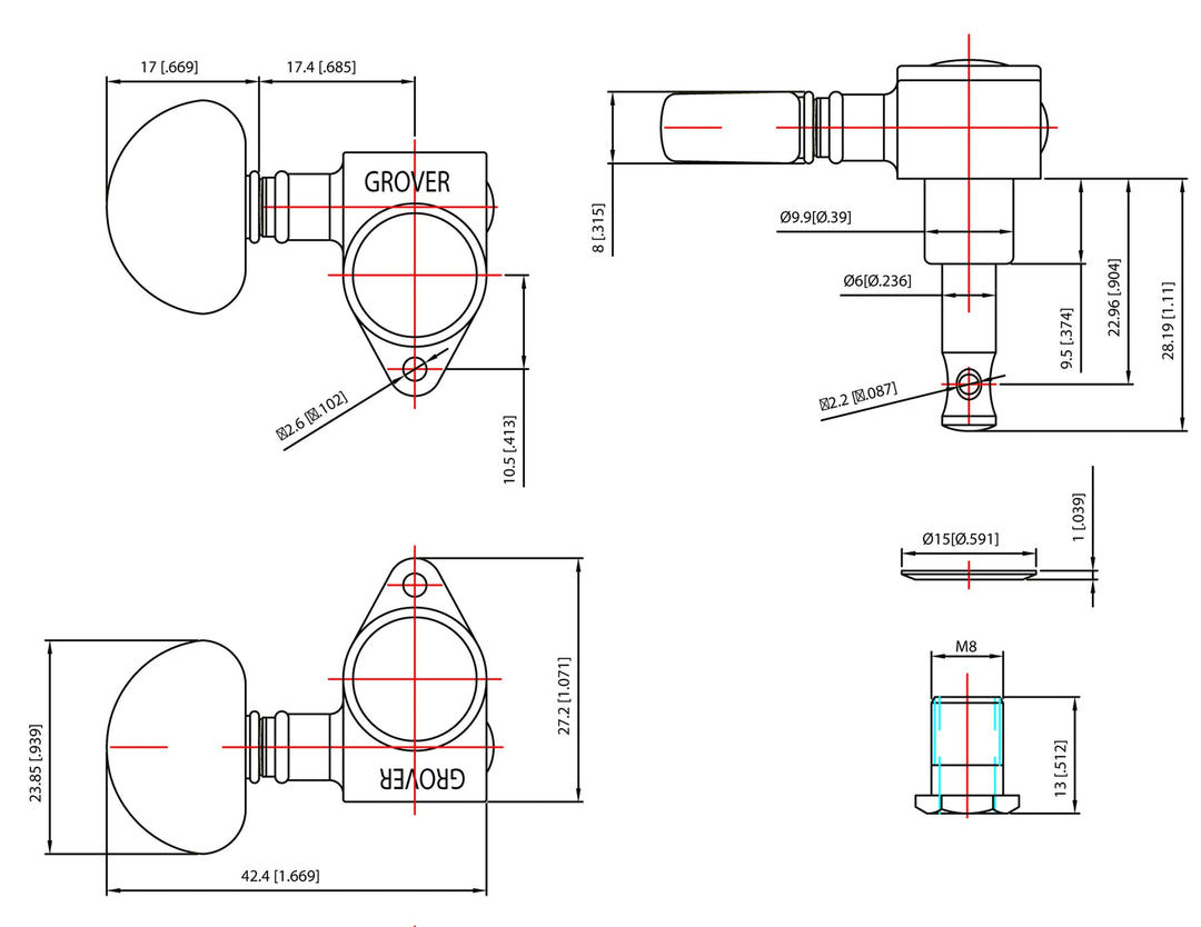 Allparts TK-7901 Grover® 102 Series 3x3 Rotomatic Tuners with Keystone Buttons Chrome