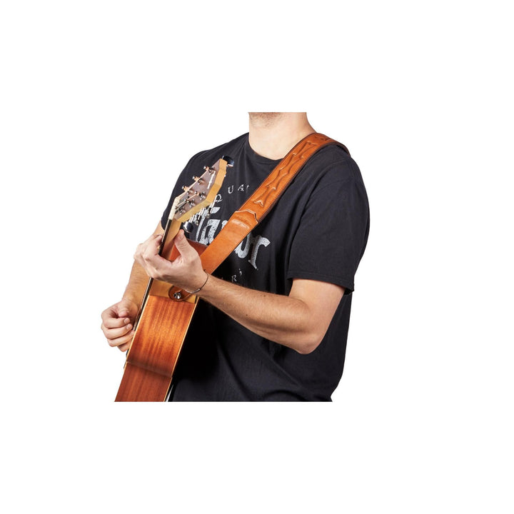 Taylor Vegan Leather Strap,Tan w/Stitching, 2.75",Embossed Logo