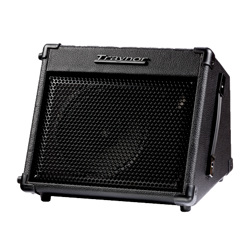 15-watt battery-powered portable combo amplifier. Two channels &mdash; XLR/TRS combo input on Ch1, 1/4" on Ch2 &mdash; with independent volume and tone controls. Wedge cabinet doubles as a stage monitor. Integrated stand adaptor included.