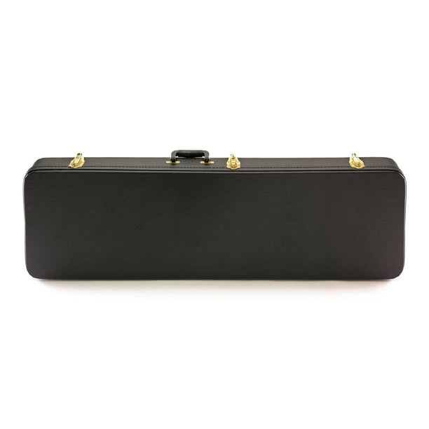 Yorkville hardshell rectangular bass guitar case suitable for a wide range of bass guitar body styles. Five-ply cross-laminate wood construction with heavy-duty vinyl covering, plush interior lining, large accessory compartments, all-metal locking fasteners, and heavy-duty molded handles.