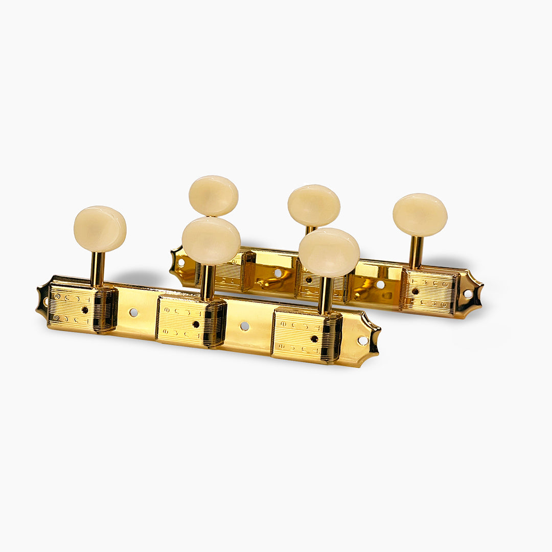 Allparts TK-7112-002 True Tune Vintage Style Strip Tuners, 3x3, Gold