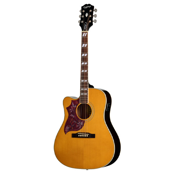 Left-handed cutaway J-200 Studio acoustic/electric with maple back and sides in Natural finish.