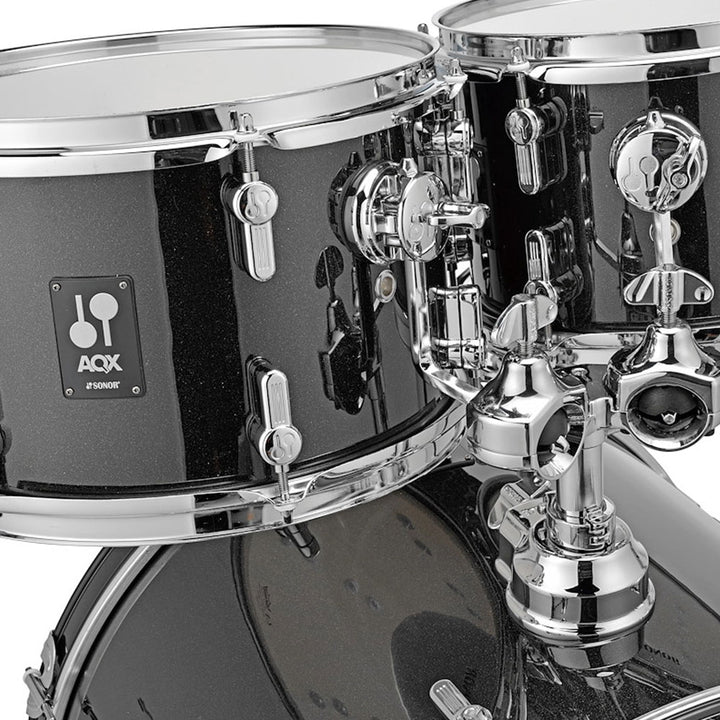 Sonor AQX Kids 5-Piece Drum Set (18" B.D., 10"& 12" Toms, 14" FT, 14" S.D, & 5-pc 1000 Hardware) - Black Midnight Sparkle
