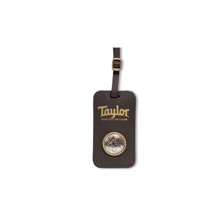 Taylor Leather Luggage Tag w/Concho, Chocolate Brown,Gold Logo