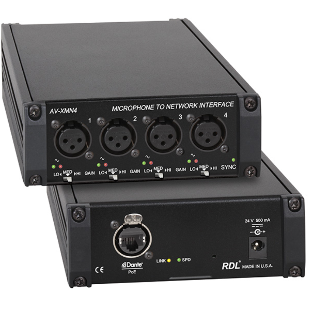 RDL AV-XMN4 4-Channel Microphone to Dante Interface