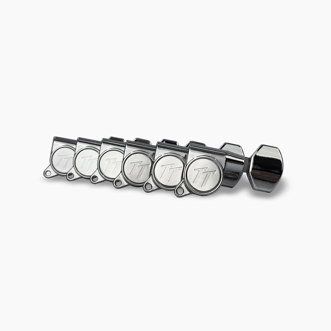 Allparts TK-7113-010 True Tune Mid Size Tuners, 6-in-line, Staggered Posts, Chrome