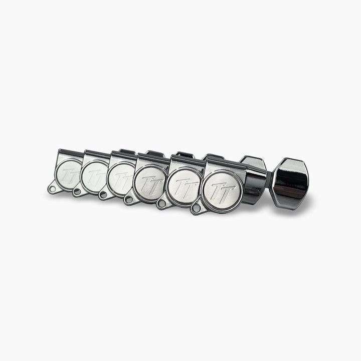 Allparts TK-7113-010 True Tune Mid Size Tuners, 6-in-line, Staggered Posts, Chrome