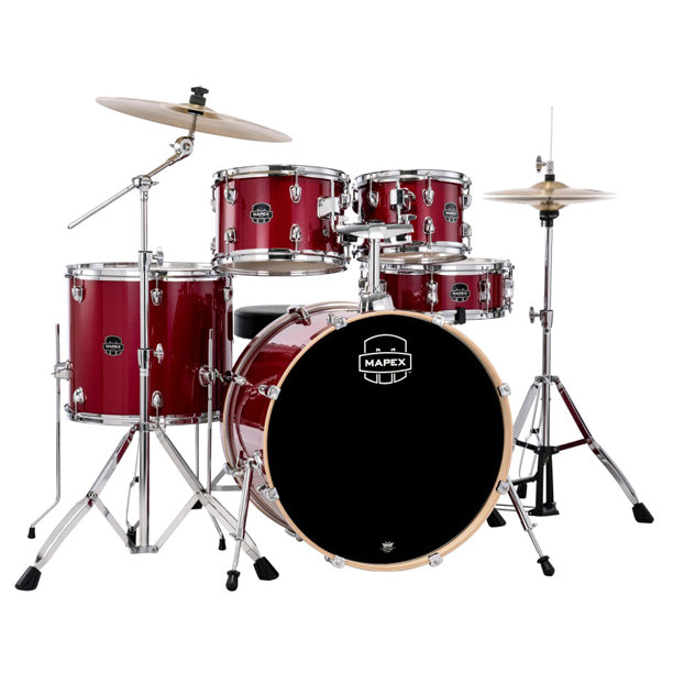 Mapex Venus 5-Piece Drum Kit (22,10,12,16,SD) with Cymbals and Hardware - Crimson Red Sparkle