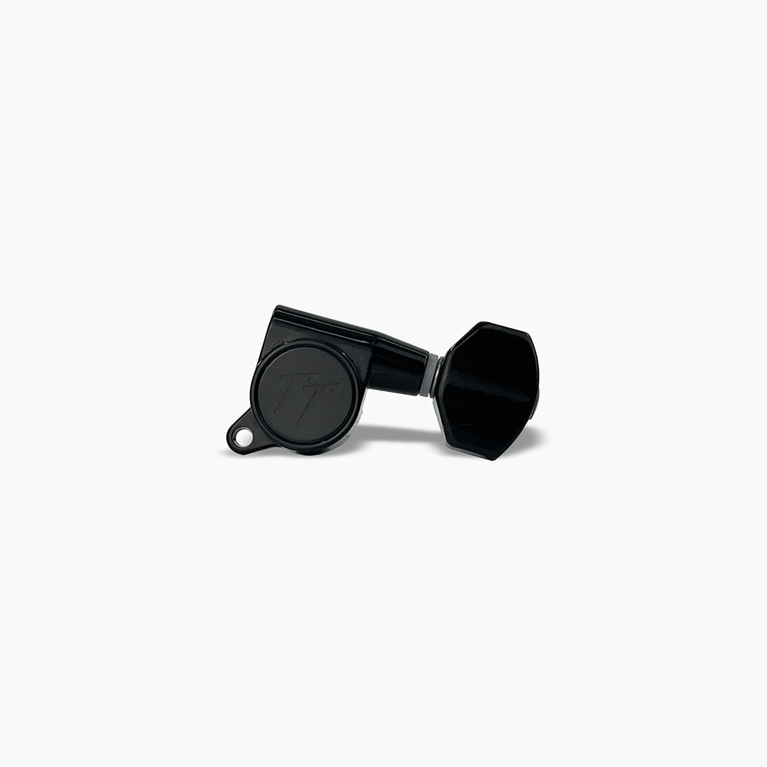Allparts TK-7113-003 True Tune Mid Size Tuners, 6-in-line, Staggered Posts, Black