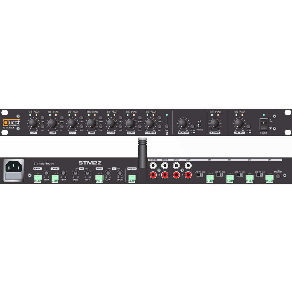 Quest STM2Z+ Rackmount 2-Zone Strip Mixer w/ Bluetooth