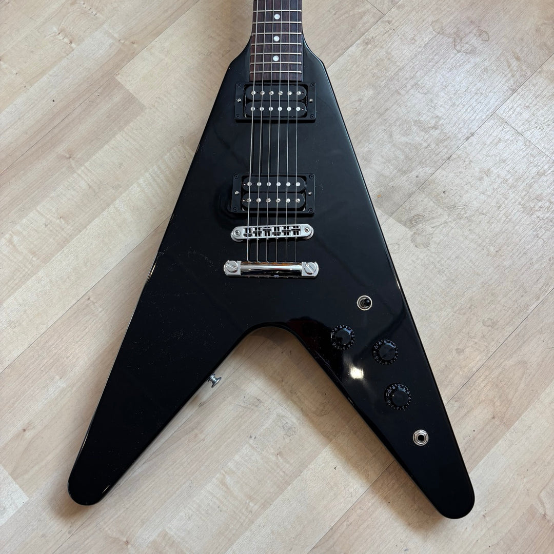 Gibson - 80s RI Flying V - Ebony w/ Brown Deluxe Gibson HD Case  & Case Candy (2023-Demo)