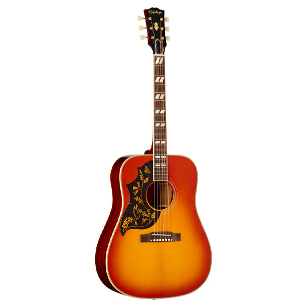 Left-handed 1960 Hummingbird reissue acoustic/electric with hardshell case in Heritage Cherry Sunburst finish.