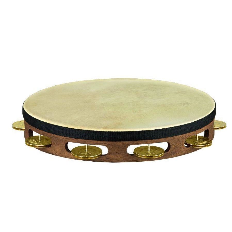 Meinl Vintage Goat Skin Wood Tambourine, 1 Row Hammered Brass, Walnut Brown