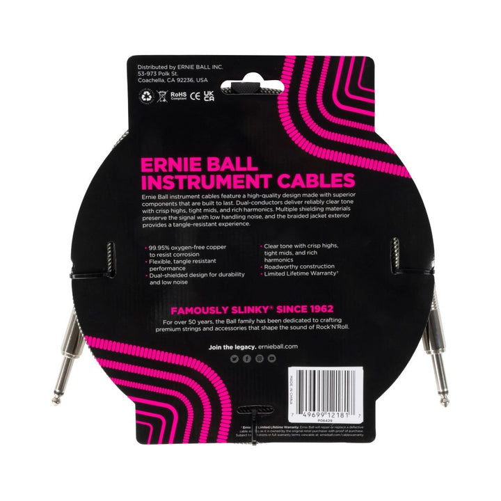 Ernie Ball 10' Straight Braided Cable - Silver Fox