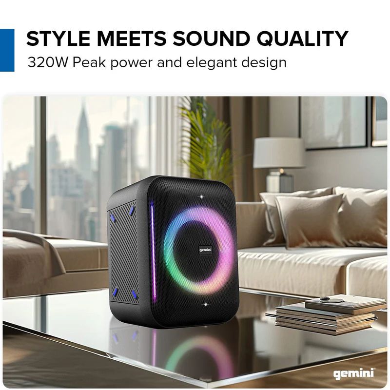 Gemini GRV-650L 320W 6.5” Professional Speaker w/ LED Party Lighting